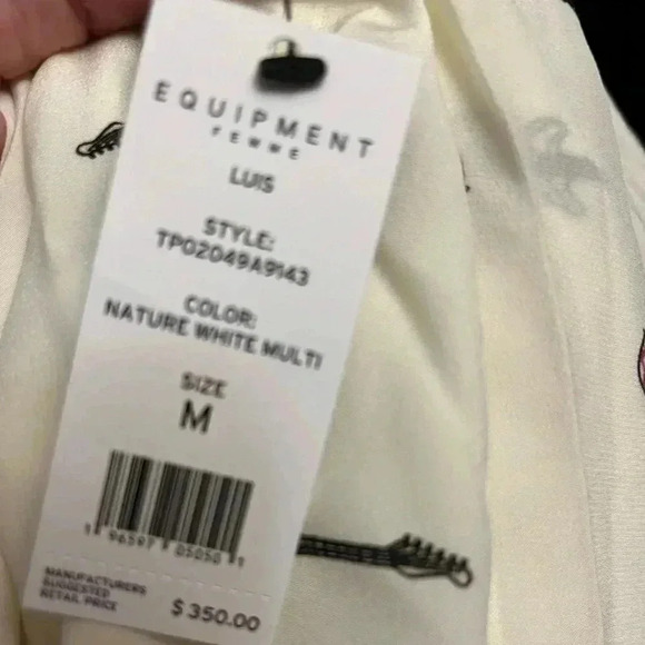 NWT Equipment Luis Silk Blouse Top Nature White Multi Guitar Print M - Picture 5 of 5
